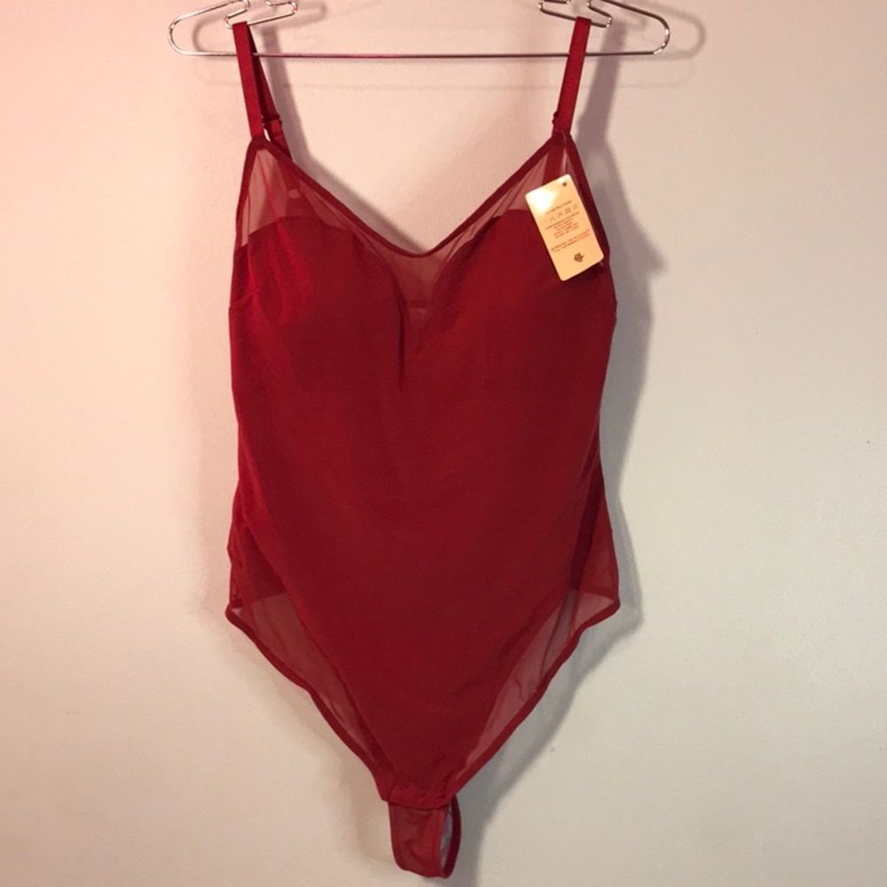 Popilush red bodysuit shapewear, sheer trim, size 2XL, thong